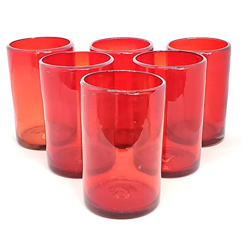 MexHandcraft Trinkgläser, massives Rot, 400 ml, 6 Stück, mexikanische handgefertigte Glaswaren, recyceltes Glas, frei von Blei und Giftstoffen (trinken) von MexHandcraft