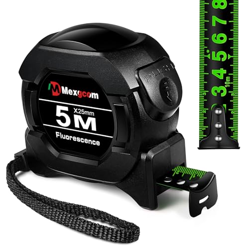 Mexgcom Maßband 5m, Auto Lock - Automatische Band Sturzsicheres Maßband mit stoßfestem Gummiüberzug, Fluoreszenz Stahlband für vielfältige Messaufgaben (5M) von Mexgcom