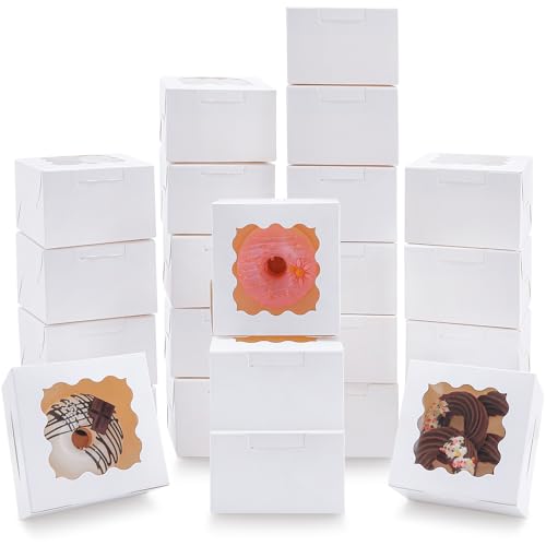 Mexgcom Weiß Bäckerei Boxen, 50 Stück 10.3x10.3x6.4cm Kuchenbox mit sichtfenster, Bäckerei Box für Kuchen, Gebäck für Hochzeit Gunst (50 Stück weiß) von Mexgcom