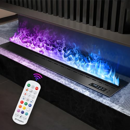 Wasserdampf-Kamin, elektrischer Kamin, eingebauter elektrischer Kamin, 9-Farbiger 3D-Flammeneffekt, Kamin mit Fernbedienung [200cm, schwarz] von Mexhom
