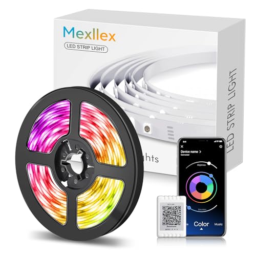 LED Strip 15M(1Rolle), Bluetooth Streifen, Farbwechsel LED Lichterkette mit IR fernbedienung und App, 16 Mio. Farben, Sync mit Musik,RGB LED-Lichtstreifen für Schlafzimmer von Mexllex