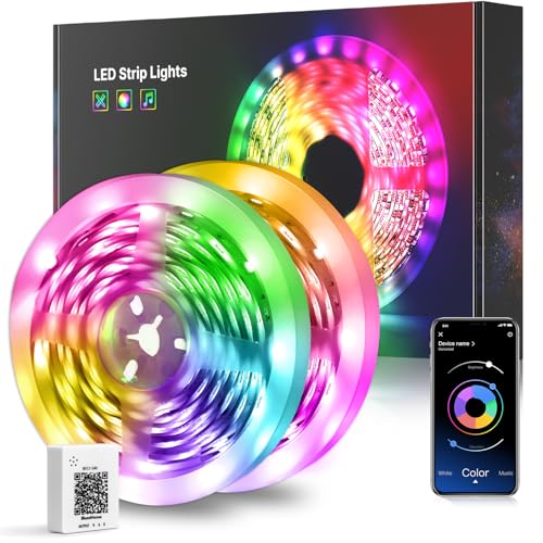 Mexllex LED Strip 20M, Bluetooth LED Streifen 20m RGB LED Lichterkette Streifen Licht mit Fernbedienung und App,16 Mio. Farben, RGB LED Strip Beleuchtung Leiste Band für Schrankdeko, Zuhause von Mexllex