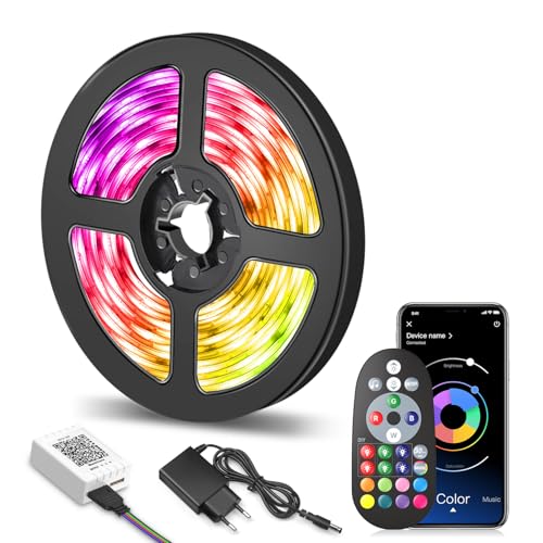 LED Strip 15M(1Rolle), Bluetooth LED Streifen RGB LED Lichterkette Licht mit Fernbedienung und App,16 Mio. Farben, Fernbedienung, Sync mit Musik, Beleuchtung Leiste Band für Schrankdeko, Zuhause von Mexllex