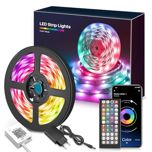 LED Strip 15M(1Rolle), Bluetooth LED Streifen RGB LED Lichterkette Licht mit Fernbedienung und App,16 Mio. Farben, Fernbedienung, Sync mit Musik, Beleuchtung Leiste Band für Schrankdeko, Zuhause von Mexllex