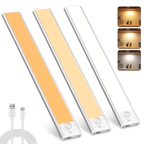 Mexllex Schrankbeleuchtung LED mit Bewegungsmelder 30cm 3Stück Schrankleuchte Led Leiste USB Wiederaufladbar Batterie Unterbauleuchte Küche led für Schrank, Kleiderschrank von Mexllex