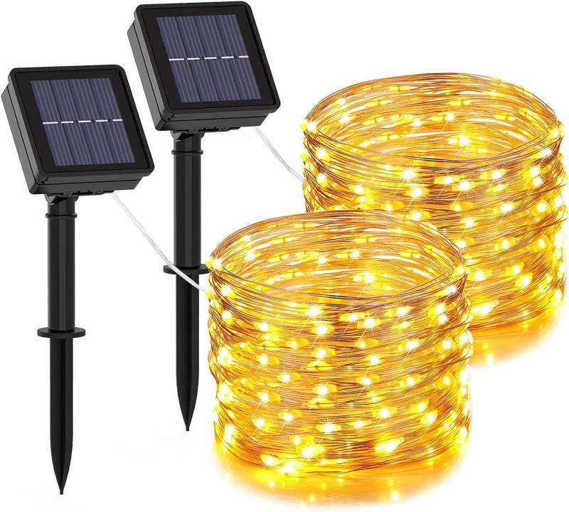 Mexllex LED-Lichterkette Solar LED-Lichterkette 2x Solar Lichterkette Außen 12m 100 LED, 12m 100 LED Outdoor Solarlichterkette, Wasserdicht und 8 Modi von Mexllex