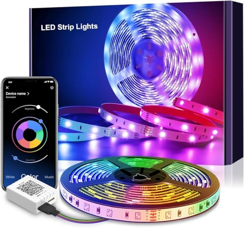 LED Strip 6m, RGB LED Streifen, APP und Fernbedienung, Bluetooth Selbstklebend Musik Sync Timer-Einstellung, Band Stripes Dimmbar Led Lights für Zimmer Party Room, Küche von Mexllex