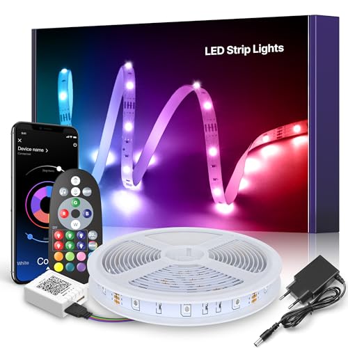 Mexllex LED Strip 10m,Musik sync, Farbwechsel, LED Streifen mit App-Steuerung, LED Lichterkette für Schlafzimmer, Raumbeleuchtung, Heimdekoration von Mexllex