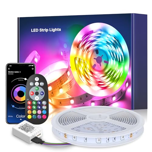 Mexllex LED Strip 5m, RGB LED Streifen, Farbwechsel LED Band mit IR Fernbedienung,16 Mio. Farben, Musik Sync, für TV Zuhause, Schlafzimmer, Küche, Decke, Party von Mexllex