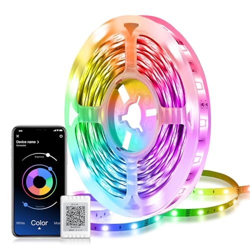 Mexllex LED Strip 5m, LED Streifen 5m, Musik Sync, Farbwechsel LED Lichterkette, Steuerbar via App, für Party, Zuhause, Schlafzimmer, TV, Küche Deko von Mexllex