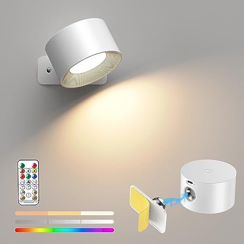 Mexllex LED Wandlampe mit Akku, RGB Wandleuchte Innen Dimmbar, Fernbedienung & Touch Control,16 Farbe Kabellose Wandleuchten für Wohnzimmer Schlafzimmer Treppenhaus Flur (Weiss) von Mexllex