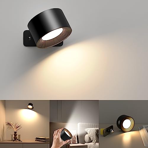 LED Wandleuchte Innen, 3 Helligkeitsstufen 3 Farbmodi , 360° Drehbare Touch Control Wandlampen, LED Dimmbar für Wohnzimmer Schlafzimmer Flur Kabellose Wandleuchten (Schwarz) von Mexllex