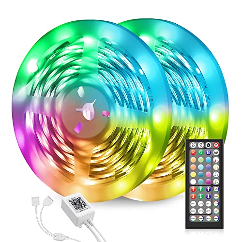 Mexllex LED strip 20M (2 Rolle), Bluetooth RGB LED Streifen mit App-Steuerung, Led Lichtband Selbstklebend Sync mit Musik, Flexibel LED Lichterkette für Weihnachtsdeko, Küche, Party von Mexllex