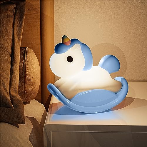 Mexllex LED Nachtlicht Kinder,Nachtlicht Baby Nachttischlampe Babyzimmer, Silikon Stilllicht Dimmbar USB-Aufladung, Einhorn-Nachtlicht für Kinderzimmer- Blau von Mexllex