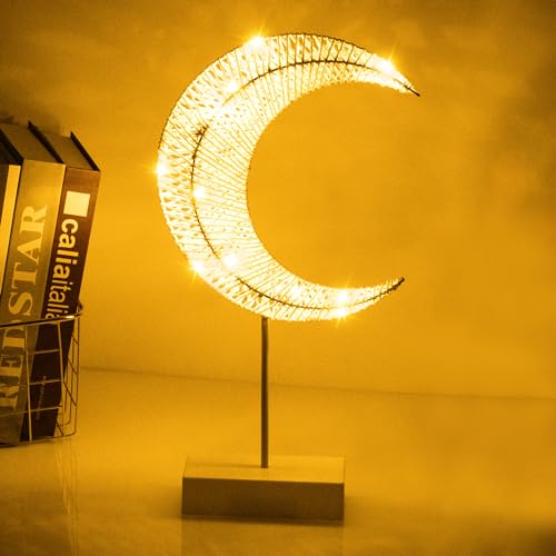 Mexllex Ramadan Tischlampe Warmweiß,Mond Ramadan-Lampe Halbmondlicht dekorative Tischlampe mit Wickelfaden, warmweiße Nachttisch-Dekoration für Wohnzimmer und Schlafzimmer von Mexllex