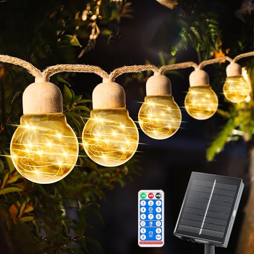 Mexllex Solar Lichterkette Aussen,9.6M 20 LED Solar Lichterkette Außen Warmweiß 8 Modi mit Fernbedienung, Solar Lichterkette Outdoor Wasserdicht für Garten, Terrasse, Balkon, Partys von Mexllex