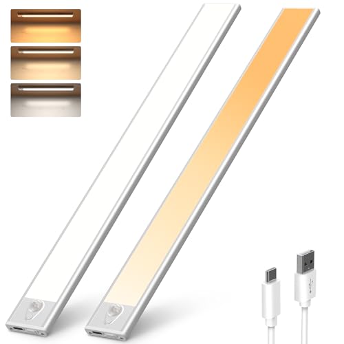 Mexllex Unterbauleuchte Küche Led 40CM 2Stück, Schrankbeleuchtung mit Bewegungsmelder Innen, 3 Farbmodi Dimmbar USB Aufladbar Led Lichtleiste für Schlafzimmer, Schrank, Kleiderschrank von Mexllex