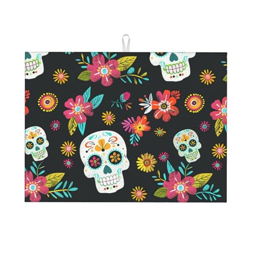 Abtropfmatte für Küche, Mikrofaser, Abtropfmatte, Blumenmuster, Totenkopf, 45,7 x 61 cm Abtropfmatte für Küche, Mikrofaser, Abtropfmatte, Blumenmuster, Totenkopf, 45,7 x 61 cm von Mexpekil