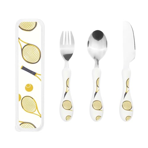 Big Kids Besteckset Löffel, Messer und Gabel Sets Kinder Bestecksets Lebensmittelecht Edelstahl (Tennis Sports) von Mexpekil