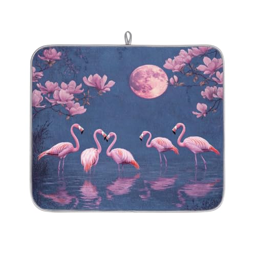 Mexpekil Abtropfmatte, Motiv: Flamingo, Mond, Blume, saugfähig, für Küchentheke, rutschfest, für Geschirr, Tassen, Pfannen, 40,6 x 45,7 cm, Rosa Mexpekil Abtropfmatte, Motiv: Flamingo, Mond, Blume, saugfähig, für Küchentheke, rutschfest, für Geschirr, Tassen, Pfannen, 40,6 x 45,7 cm, Rosa von Mexpekil