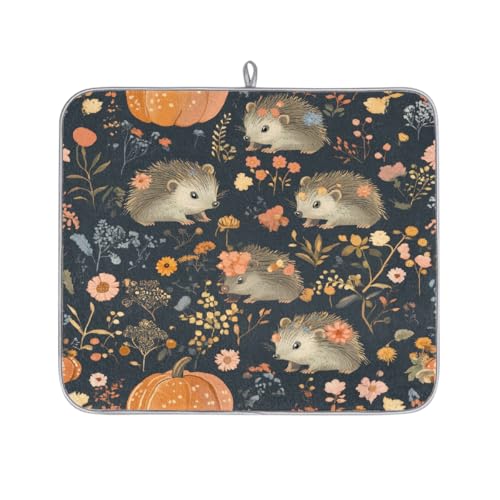 Mexpekil Abtropfmatte, Motiv: Igel, Blumen und Kürbisse, saugfähig, für Küchentheke, rutschfeste Abtropfmatten für Geschirr, Tassen, Pfannen, 40,6 x 45,7 cm Mexpekil Abtropfmatte, Motiv: Igel, Blumen und Kürbisse, saugfähig, für Küchentheke, rutschfeste Abtropfmatten für Geschirr, Tassen, Pfannen, 40,6 x 45,7 cm von Mexpekil