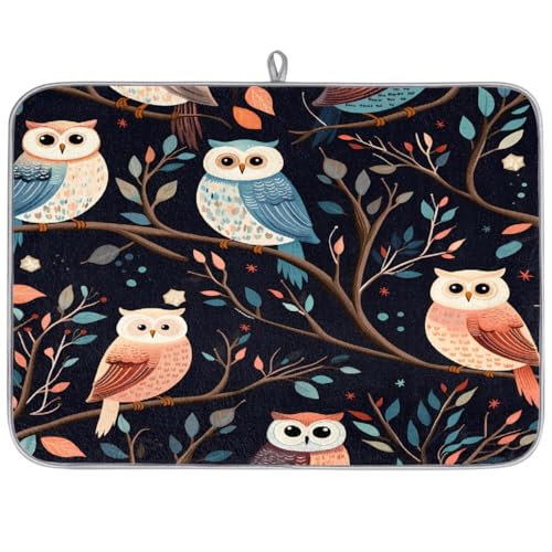 Mexpekil Abtropfmatte, Motiv: niedliche Eule, Kaffeepad, Küchentheke, Matte für Geschirr, Kaffee, Bar, Arbeitsplatten, 45,7 x 61 cm von Mexpekil