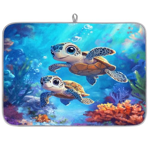 Mexpekil Abtropfmatte, Motiv: niedliche Schildkröten, Kaffeepad, Küchentheke, Matte für Geschirr, Kaffee, Bar, Arbeitsplatten, 45,7 x 61 cm von Mexpekil