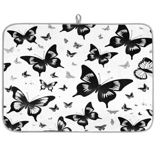 Mexpekil Abtropfmatte, Motiv: schwarzer Tier, Schmetterling, Küche, Abtropfmatte, Kaffeepad, Küchentheke, Matte für Geschirr, Kaffee, Bar, Arbeitsplatten, 45,7 x 61 cm von Mexpekil