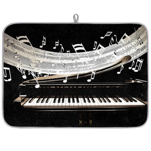 Mexpekil Abtropfmatte, Musiknote mit Klaviertasten, Abtropfmatte, Kaffeepad, Küchentheke, Matte für Geschirr, Kaffee, Bar, Arbeitsplatten, 45,7 x 61 cm von Mexpekil