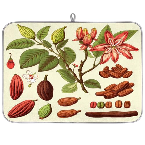 Mexpekil Abtropfmatte, Pflanzen, Blumenblätter, Küchenabtropfmatte, Kaffeepad, Küchentheke, Matte für Geschirr, Kaffee, Bar, Arbeitsplatten, 45,7 x 61 cm von Mexpekil