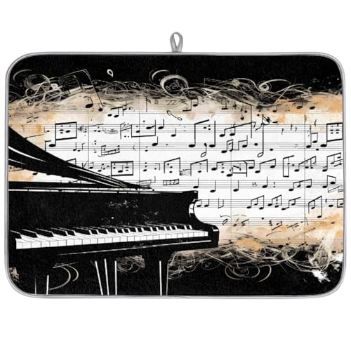 Mexpekil Abtropfmatte, Retro-Klavier-Musiknoten-Abtropfmatte, Kaffeepad, Küchentheke, Matte für Geschirr, Kaffee, Bar, Arbeitsplatten, 45,7 x 61 cm von Mexpekil