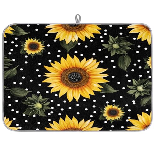Mexpekil Abtropfmatte, Sonnenblume, weiße Punkte, für Küche, Kaffeepad, Küchentheke, Matte für Geschirr, Kaffee, Bar, Arbeitsplatten, 45,7 x 61 cm von Mexpekil