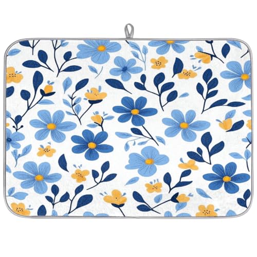 Mexpekil Abtropfmatte, blaue Blumen mit weißem Hintergrund, Küchenabtropfmatte, Kaffeepad, Küchentheke, Matte für Geschirr, Kaffee, Bar, Arbeitsplatten, 45,7 x 61 cm von Mexpekil