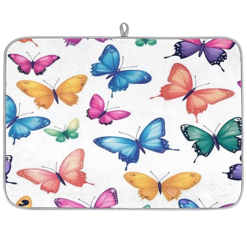 Mexpekil Abtropfmatte, bunt, Schmetterling, fliegende Küche, Abtropfmatte, Kaffeepad, Küchentheke, Matte für Geschirr, Kaffee, Bar, Arbeitsplatten, 45,7 x 61 cm von Mexpekil
