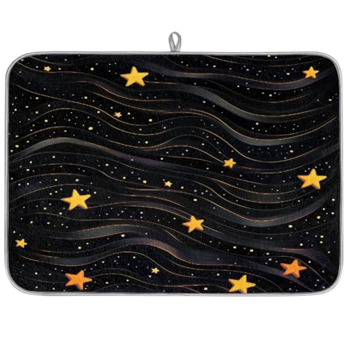 Mexpekil Abtropfmatte, gelbe Sterne und Linien, Küchen-Abtropfmatte, Kaffeepad, Küchentheke, Matte für Geschirr, Kaffee, Bar, Arbeitsplatten, 45,7 x 61 cm von Mexpekil