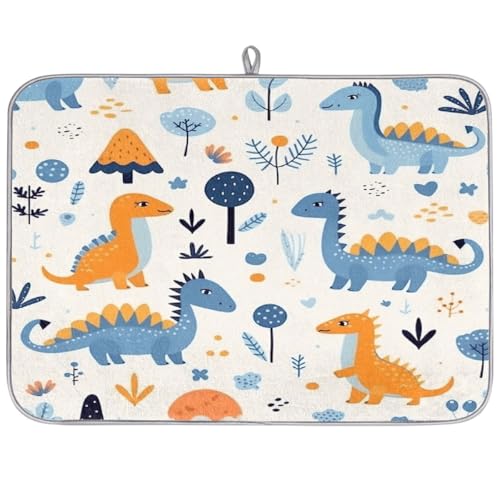 Mexpekil Abtropfmatte, niedlicher Dinosaurier-Abtropfmatte, Kaffeepad, Küchentheke, Matte für Geschirr, Kaffee, Bar, Arbeitsplatten, 45,7 x 61 cm von Mexpekil