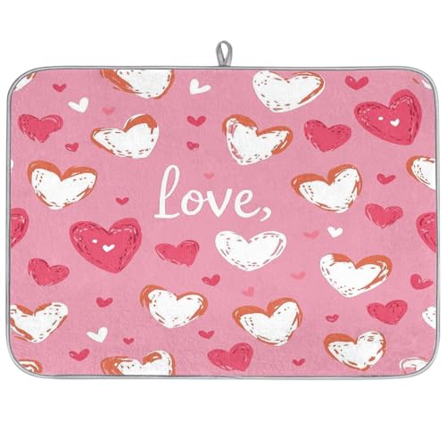 Mexpekil Abtropfmatte, rosa weißes Herz, Küchenabtropfmatte, Kaffeepad, Küchentheke, Matte für Geschirr, Kaffee, Bar, Arbeitsplatten, 45,7 x 61 cm von Mexpekil