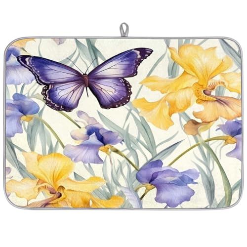 Mexpekil Abtropfmatte, violett, gelb, Irisblume, Schmetterling, Küche, Abtropfmatte, Kaffeepad, Küchentheke, Matte für Geschirr, Kaffee, Bar, Arbeitsplatten, 45,7 x 61 cm Mexpekil Abtropfmatte, violett, gelb, Irisblume, Schmetterling, Küche, Abtropfmatte, Kaffeepad, Küchentheke, Matte für Geschirr, Kaffee, Bar, Arbeitsplatten, 45,7 x 61 cm von Mexpekil
