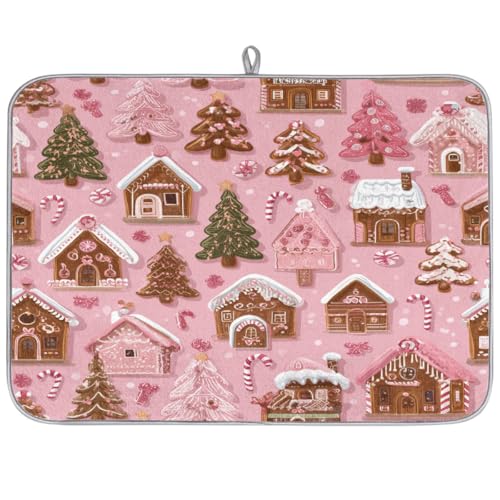 Mexpekil Abtropfmatte Lebkuchenhausbaum, 45,7 x 61 cm, super saugfähige Abtropfmatte, rutschfest, schnell trocknend, Küchen-Abtropfmatte für Spüle, Arbeitsplatte, Theke, Rosa von Mexpekil