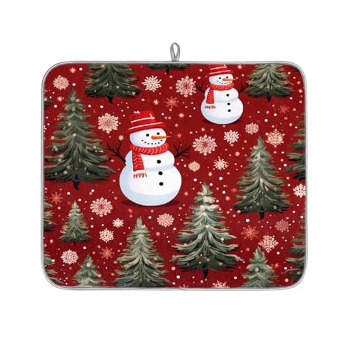 Mexpekil Abtropfmatte für Geschirr, Weihnachtsbaum, Schneemann, saugfähig, für Küchentheke, rutschfeste Abtropfmatten für Geschirr, Tassen, Pfannen, 40,6 x 45,7 cm von Mexpekil