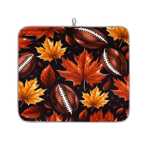 Mexpekil Abtropfmatte für Küchentheke, 40,6 x 45,7 cm, saugfähige Abtropfmatte mit rutschfester Unterseite, schnell trocknende Abtropfmatte für Spüle, Kaffeebar, Ahornblatt, American Football von Mexpekil