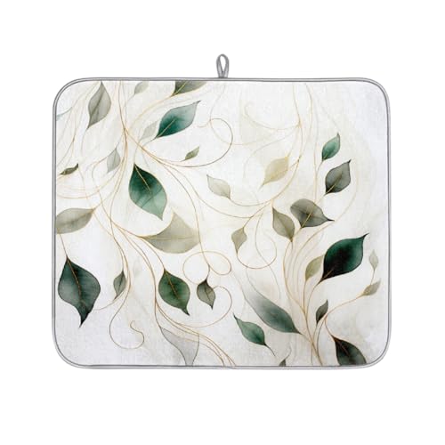 Mexpekil Abtropfmatte für Küchentheke, 40,6 x 45,7 cm, saugfähige Abtropfmatte mit rutschfester Unterseite, schnell trocknende Abtropfmatte für Spüle, Kaffeebar, Aquarellblätter, Grün von Mexpekil