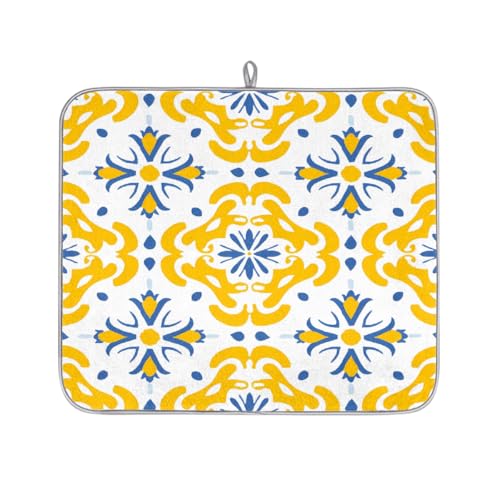 Mexpekil Abtropfmatte für Küchentheke, 40,6 x 45,7 cm, saugfähige Abtropfmatte mit rutschfester Unterseite, schnell trocknende Abtropfmatte für Spüle, Kaffeebar, gelb-blaues marokkanisches Muster Mexpekil Abtropfmatte für Küchentheke, 40,6 x 45,7 cm, saugfähige Abtropfmatte mit rutschfester Unterseite, schnell trocknende Abtropfmatte für Spüle, Kaffeebar, gelb-blaues marokkanisches Muster von Mexpekil