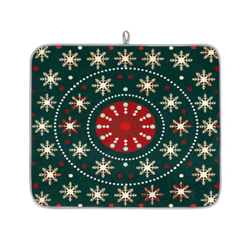 Mexpekil Abtropfmatte für Küchentheke, 40,6 x 45,7 cm, saugfähige Abtropfmatte mit rutschfester Unterseite, schnell trocknende Geschirrmatten, Abtropfmatte für Spüle, Kaffeebar, Weihnachtsrot/Grüne von Mexpekil