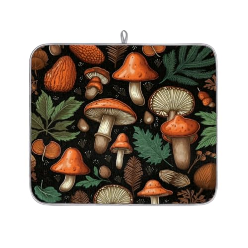 Mexpekil Abtropfmatte im Retro-Pilz-Design, saugfähig, Abtropfmatte, Küchentheke, rutschfeste Abtropfmatten für Geschirr, Tassen, Pfannen, 40,6 x 45,7 cm von Mexpekil