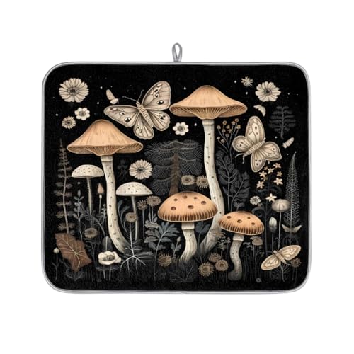Mexpekil Abtropfmatte im Vintage-Pilz-Design, mit botanischem Blumenmuster, saugfähige Abtropfmatte, Küchentheke, rutschfeste Abtropfmatten für Geschirr, Regale, Tassen, Pfannen, 40,6 x 45,7 cm von Mexpekil