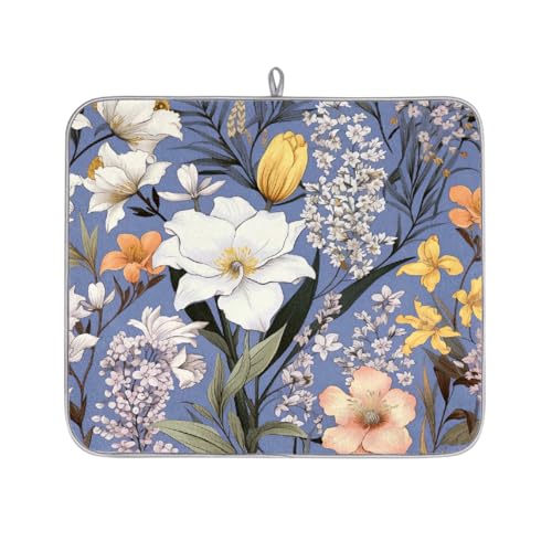 Mexpekil Abtropfmatte mit Blumenmuster, saugfähig, für Küchentheke, rutschfest, für Geschirr, Tassen, Pfannen, 40,6 x 45,7 cm, Violett / Gelb Mexpekil Abtropfmatte mit Blumenmuster, saugfähig, für Küchentheke, rutschfest, für Geschirr, Tassen, Pfannen, 40,6 x 45,7 cm, Violett / Gelb von Mexpekil