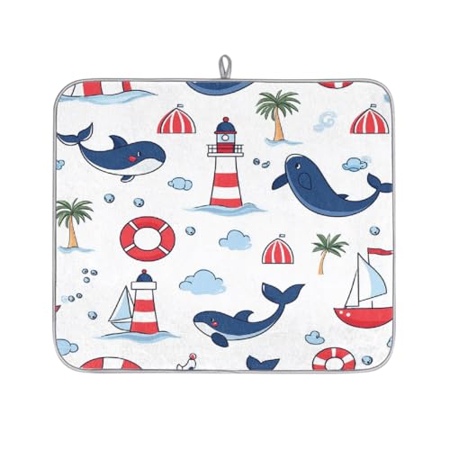 Mexpekil Abtropfmatte mit Cartoon-Leuchtturm-Segelbooten, saugfähige Abtropfmatte, Küchentheke, rutschfeste Abtropfmatte für Geschirr, Regale, Tassen, Pfannen, 40,6 x 45,7 cm Mexpekil Abtropfmatte mit Cartoon-Leuchtturm-Segelbooten, saugfähige Abtropfmatte, Küchentheke, rutschfeste Abtropfmatte für Geschirr, Regale, Tassen, Pfannen, 40,6 x 45,7 cm von Mexpekil