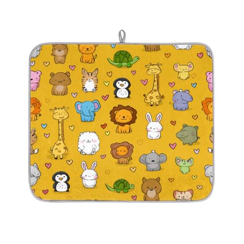 Mexpekil Abtropfmatte mit Cartoon-Tier-Zoo-Motiv, saugfähige Abtropfmatte, Küchentheke, rutschfeste Abtropfmatten für Geschirr, Tassen, Pfannen, 40,6 x 45,7 cm von Mexpekil