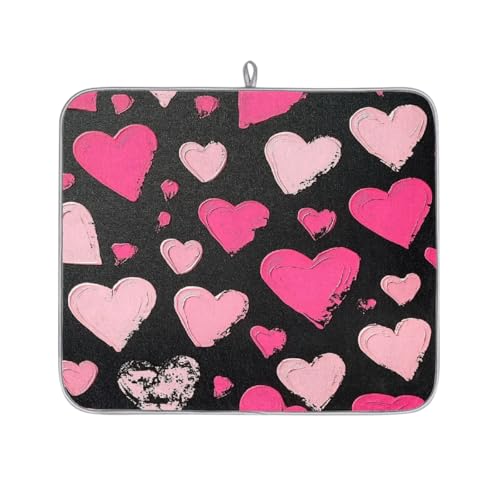 Mexpekil Abtropfmatte mit Herzen, saugfähig, für Küchentheke, rutschfest, für Geschirr, Tassen, Pfannen, 40,6 x 45,7 cm, Rosa / Schwarz Mexpekil Abtropfmatte mit Herzen, saugfähig, für Küchentheke, rutschfest, für Geschirr, Tassen, Pfannen, 40,6 x 45,7 cm, Rosa / Schwarz von Mexpekil